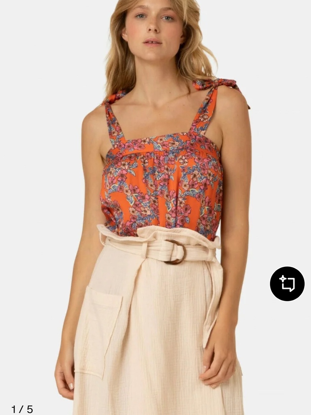 Italian made Floral Tie-Shoulder Cami Tank Top - Orange